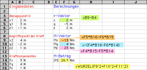 Drehmoment mit Excel